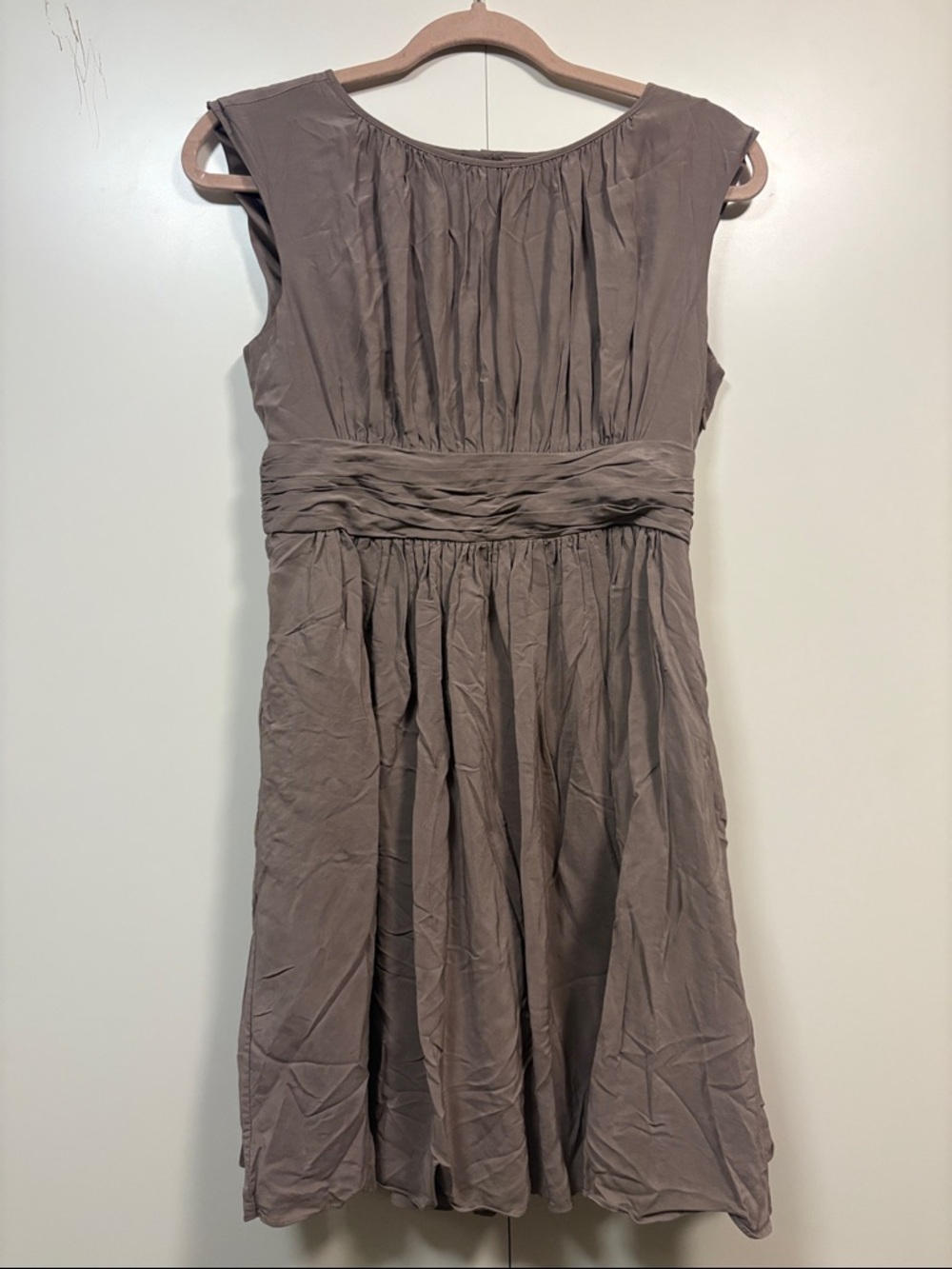 Boden Taupe Cap Sleeve Gathered Waist Dress 6p